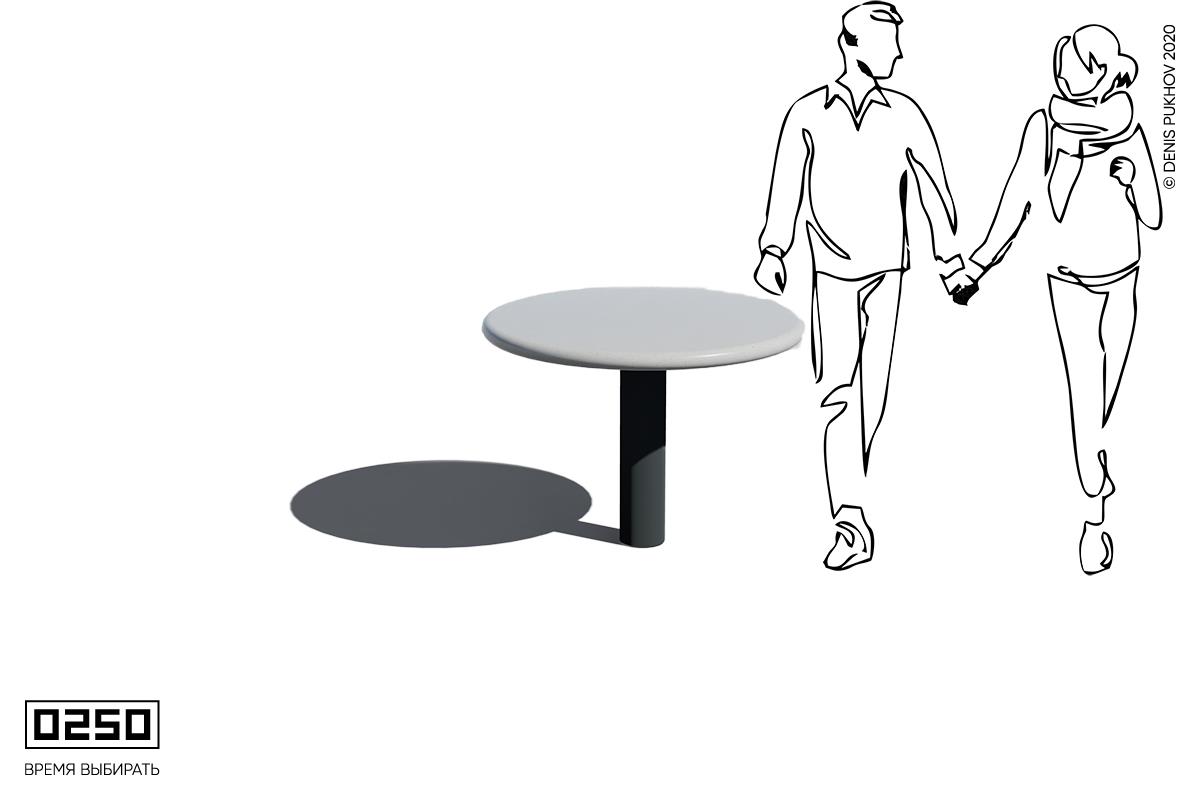Уличный обеденный стол с круглой столешницей из бетона диаметром на одной ножке, ЗГСД