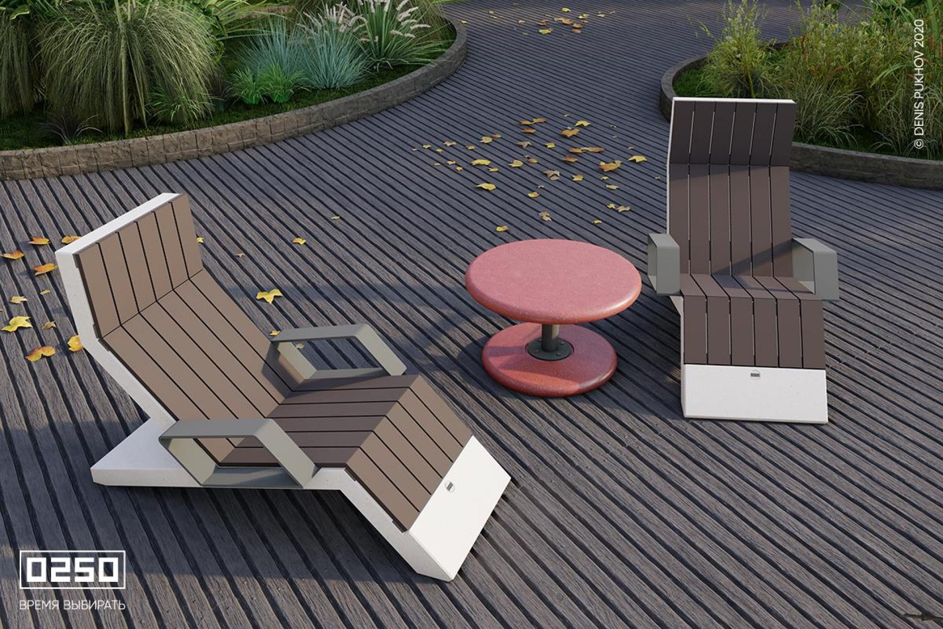 Илюстрация Круглый низкий стол в кафе с шезлонгами конкорд красного цвета со столешницей диаметром 760мм