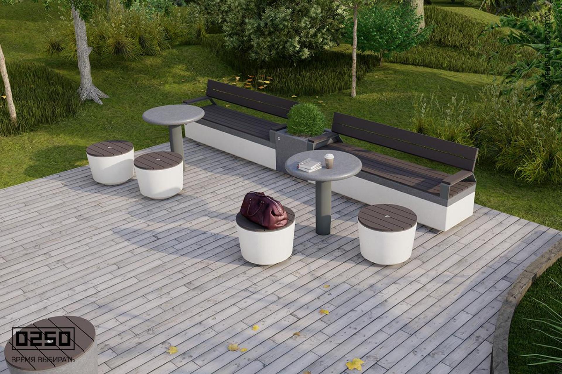 Илюстрация Круглые обеденные столы серого цвета в парке 