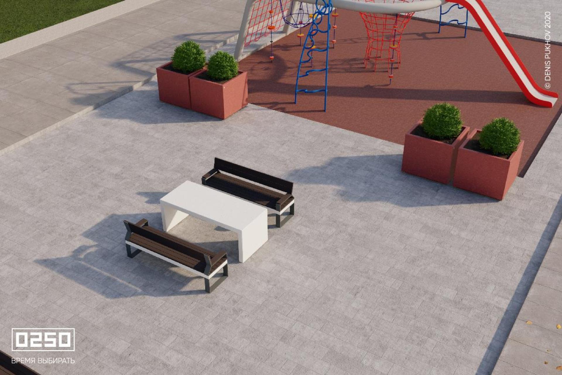 Илюстрация белый бетонный стол для улицы в дворовой зоне