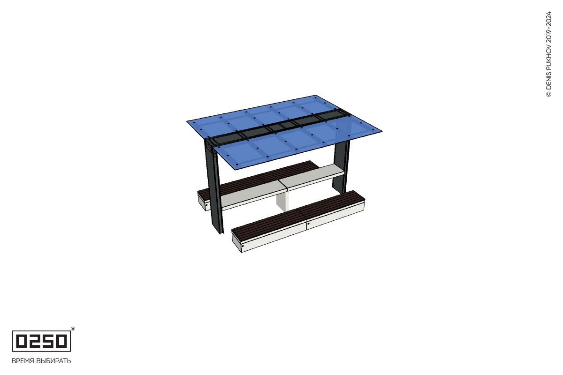 Уличная 2 Скамейки двухпролетные на блоке  под навесом Портал со столом производство 0250, modul+