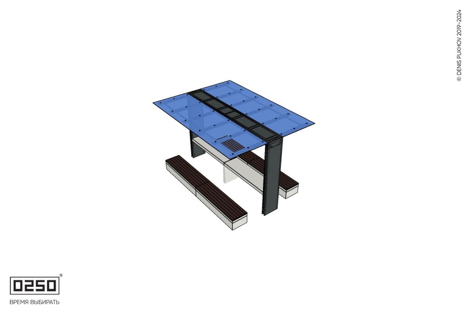 Уличная 2 Скамейки двухпролетные на блоке  под навесом Портал со столом производство 0250