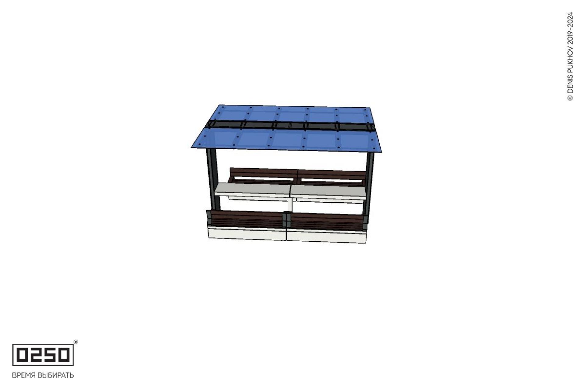 Уличная 2 Двухпролетные скамейки на блоке со спинкой и подлокотниками под навесом Портал со столом производство 0250