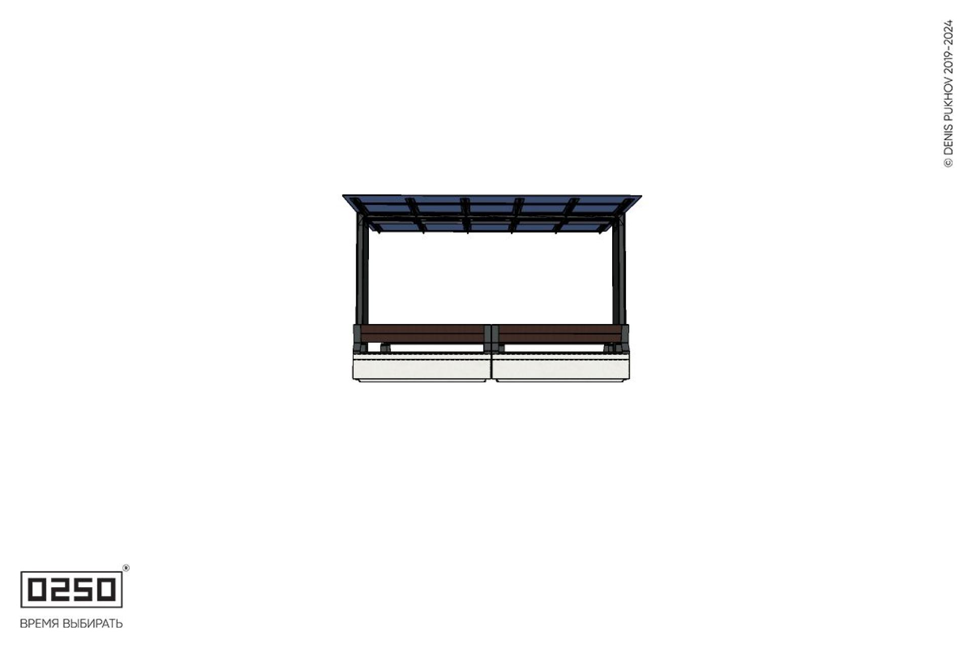 Уличная 2 Двухпролетные скамейки на блоке со спинкой и подлокотниками под навесом Портал со столом производство 0250