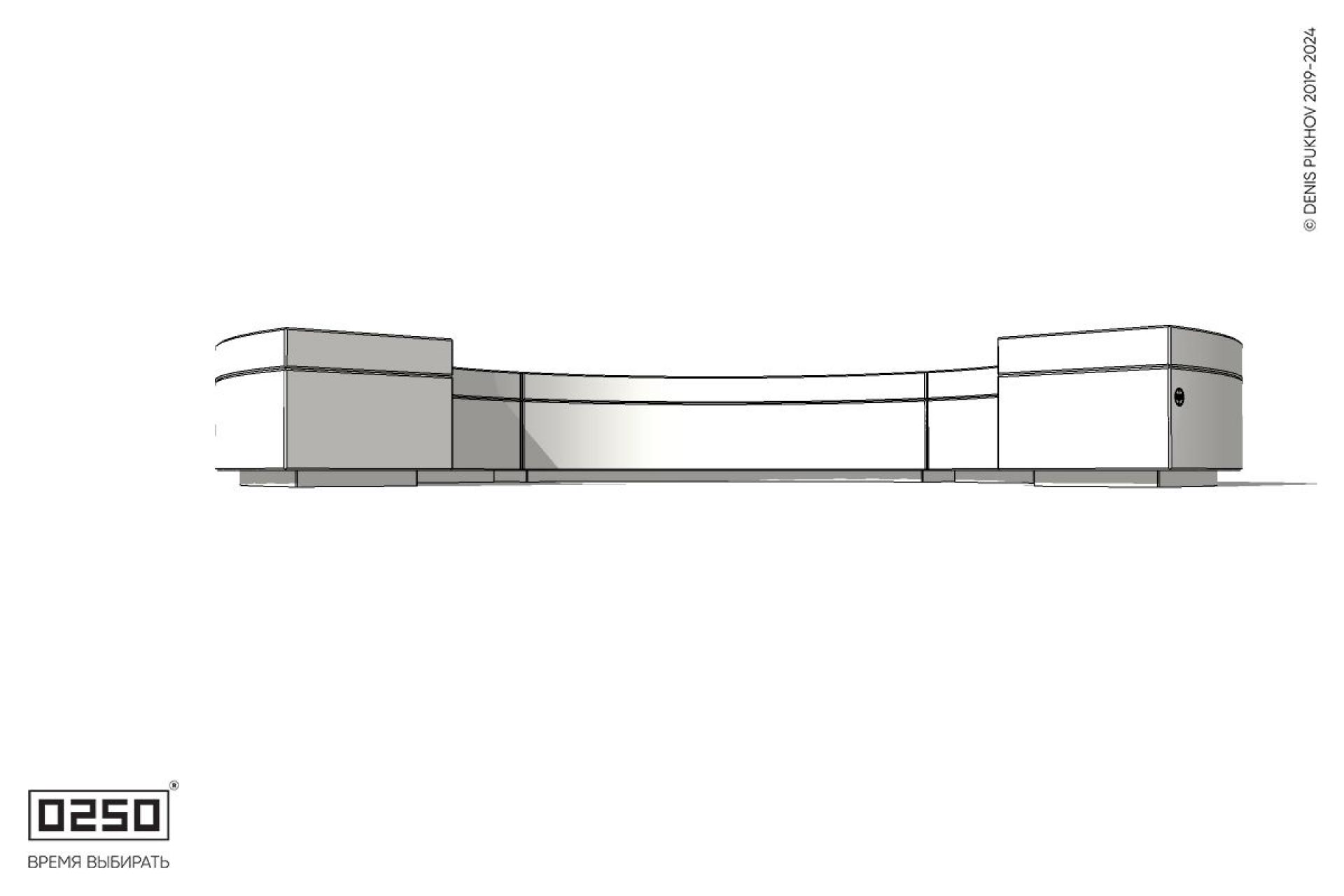 Уличная Бетонная с-образная скамейка трехпролетная  малого радиуса на блоке производство 0250, module