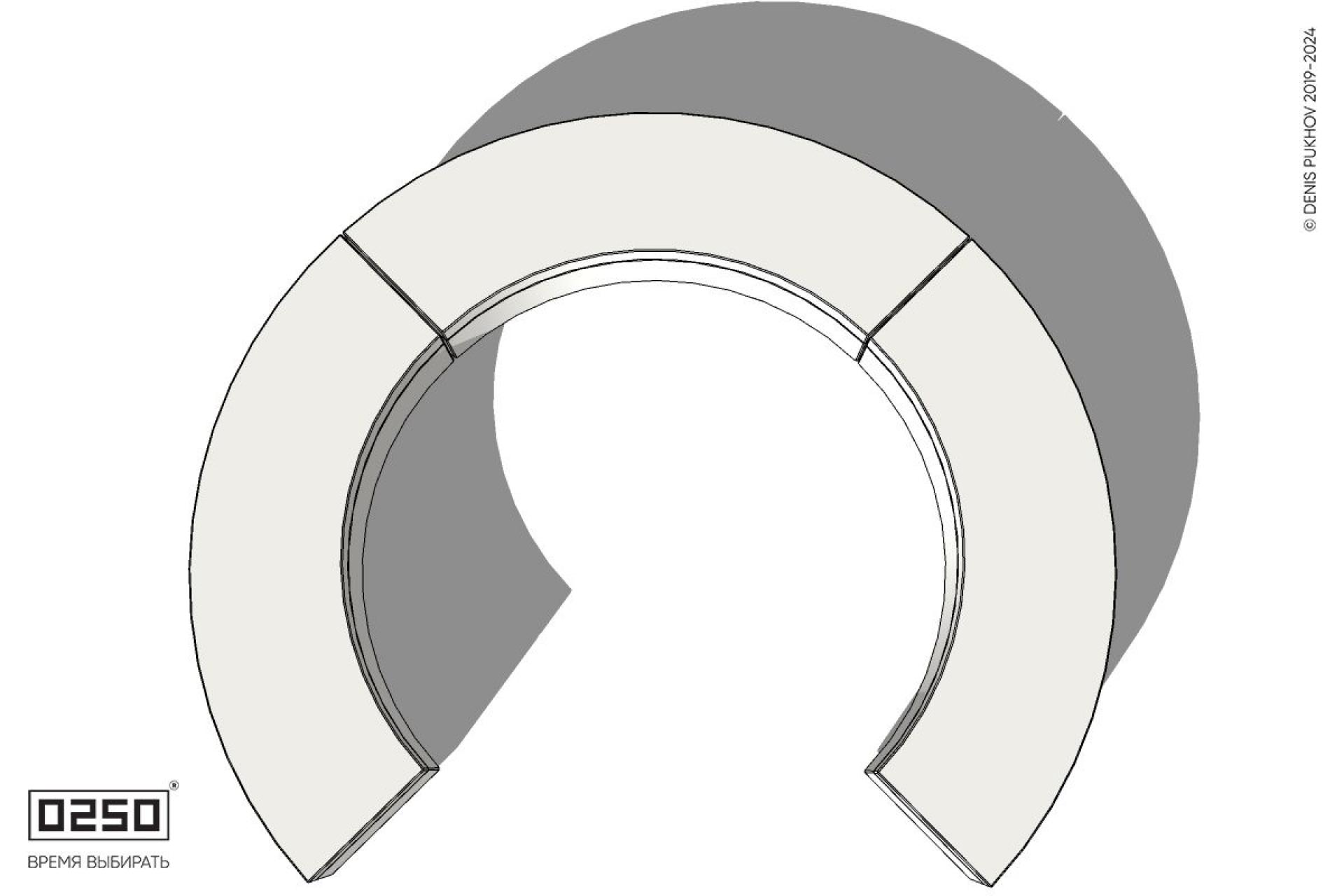 Уличная Бетонная с-образная скамейка трехпролетная  малого радиуса на блоке производство 0250