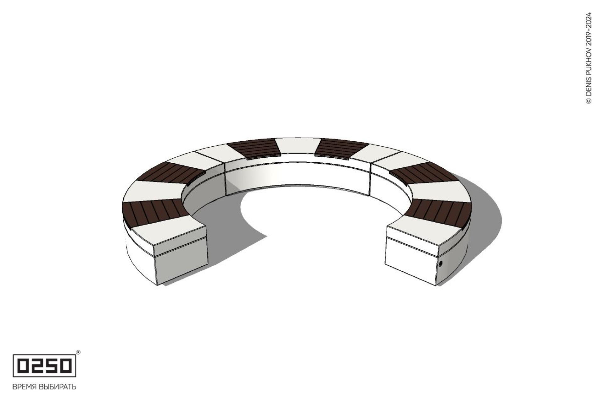 Уличная Скамейка с-образная трехпролетная малого радиуса на блоке производство 0250 Уличная Скамейка с-образная трехпролетная малого радиуса на блоке производство 0250