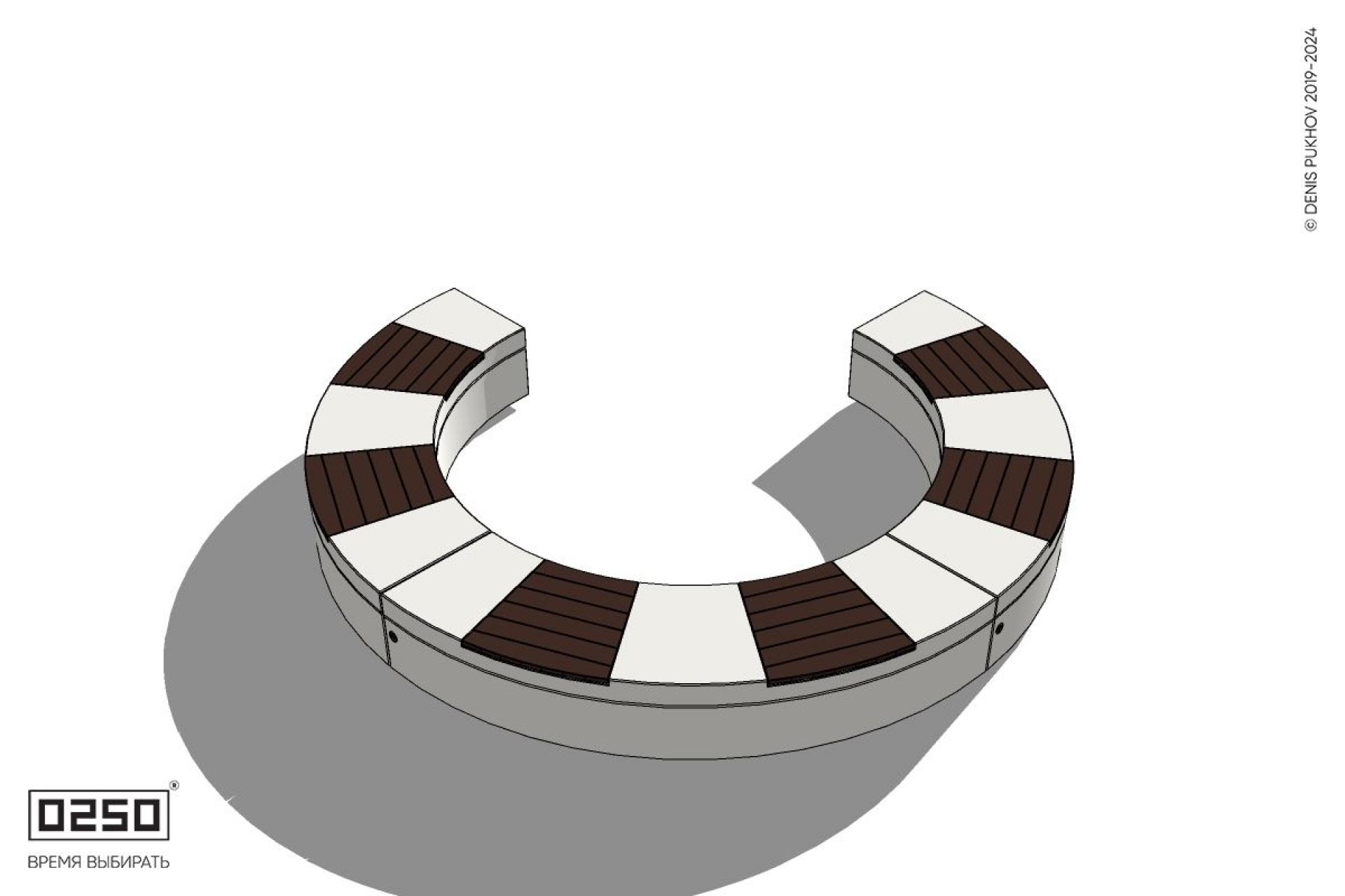 Уличная Скамейка с-образная трехпролетная малого радиуса на блоке производство 0250 Уличная Скамейка с-образная трехпролетная малого радиуса на блоке производство 0250