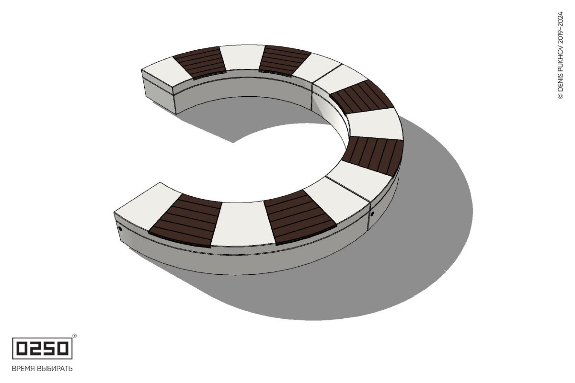 Уличная Скамейка с-образная трехпролетная малого радиуса на блоке производство 0250 Уличная Скамейка с-образная трехпролетная малого радиуса на блоке производство 0250