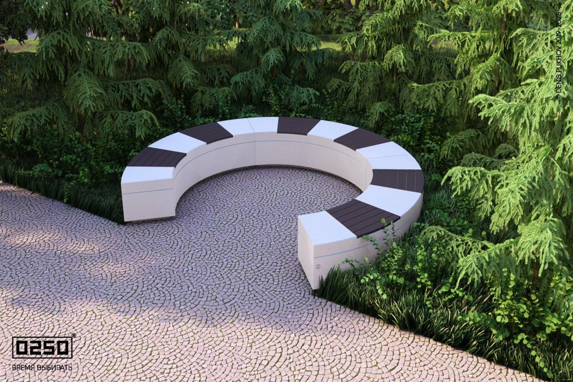 Скамейка с-образная трехпролетная малого радиуса на блоке  Уличная Скамейка с-образная трехпролетная малого радиуса на блоке производство 0250, module