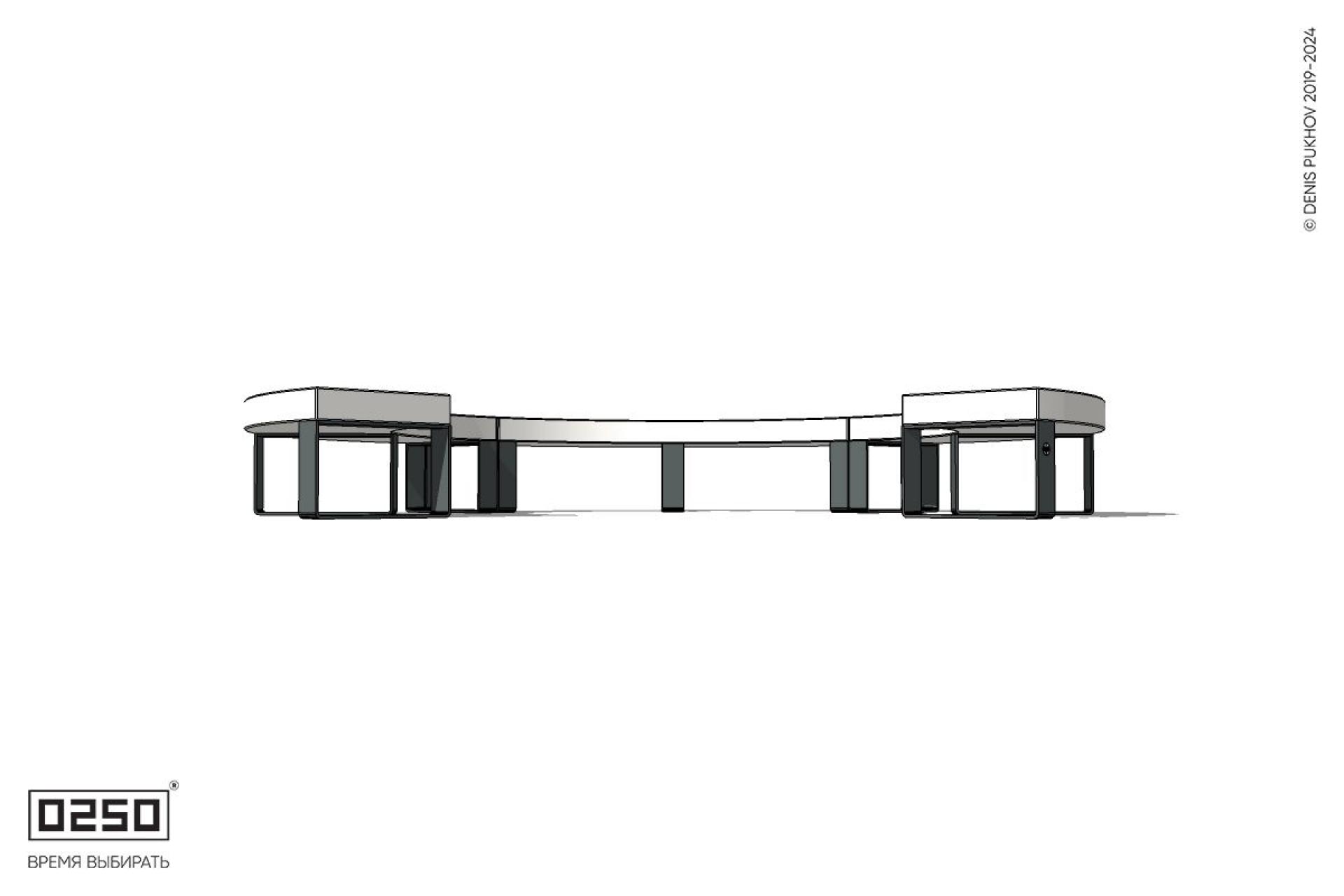 Уличная Бетонная с-образная скамейка трехпролетная малого радиуса на ножках производство 0250