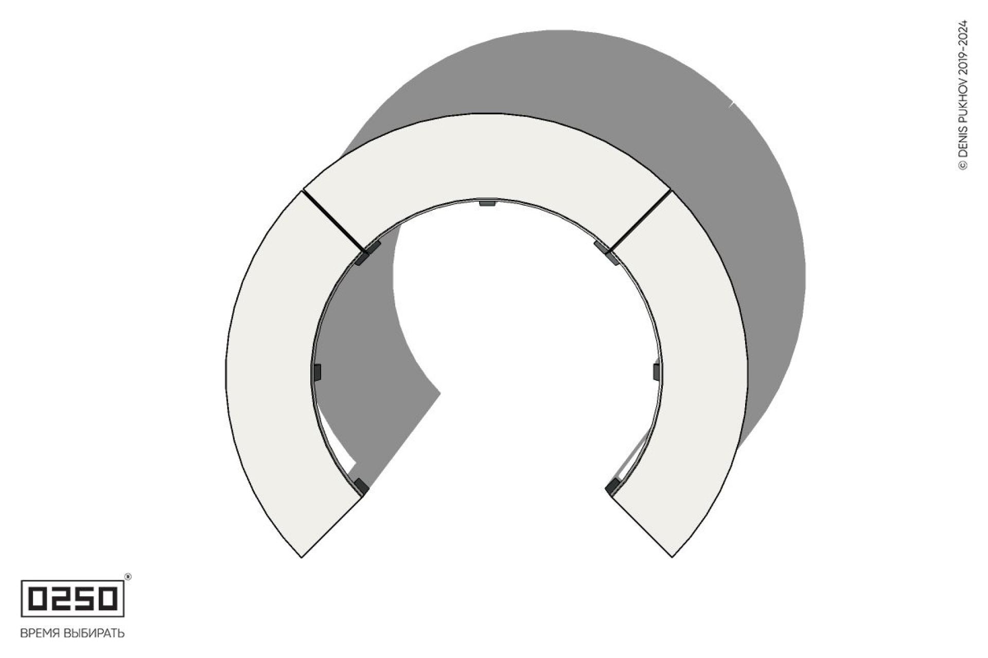 Уличная Бетонная с-образная скамейка трехпролетная малого радиуса на ножках производство 0250, module