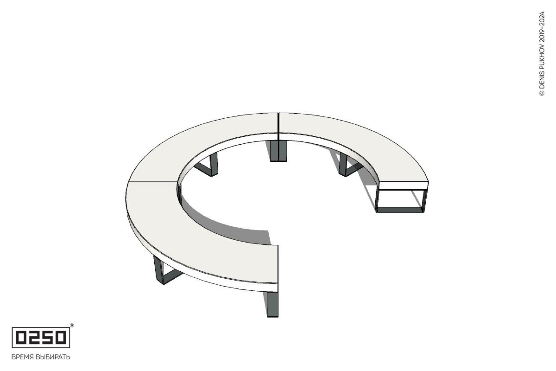 Уличная Бетонная с-образная скамейка трехпролетная малого радиуса на ножках производство 0250