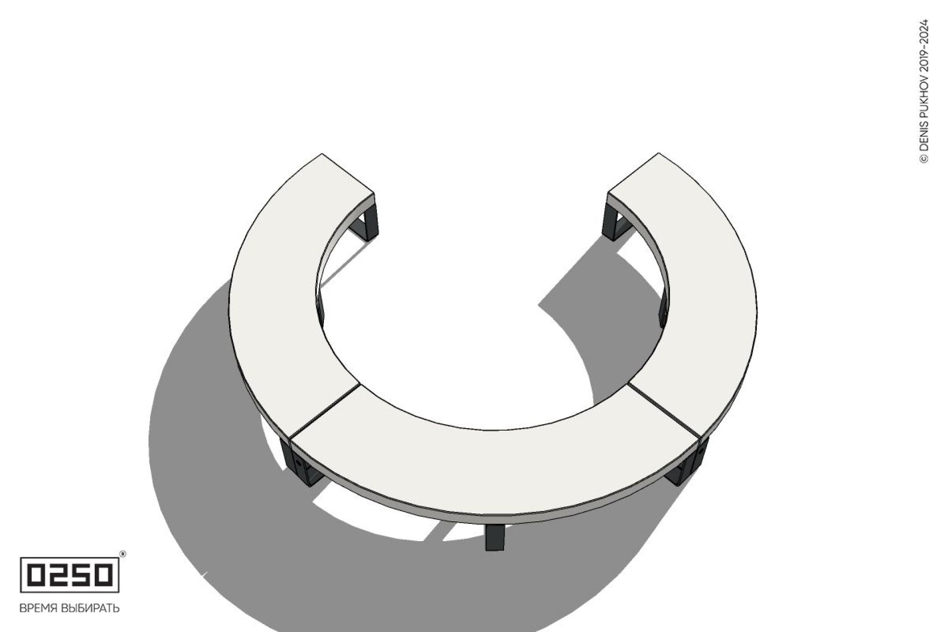 Уличная Бетонная с-образная скамейка трехпролетная малого радиуса на ножках производство 0250