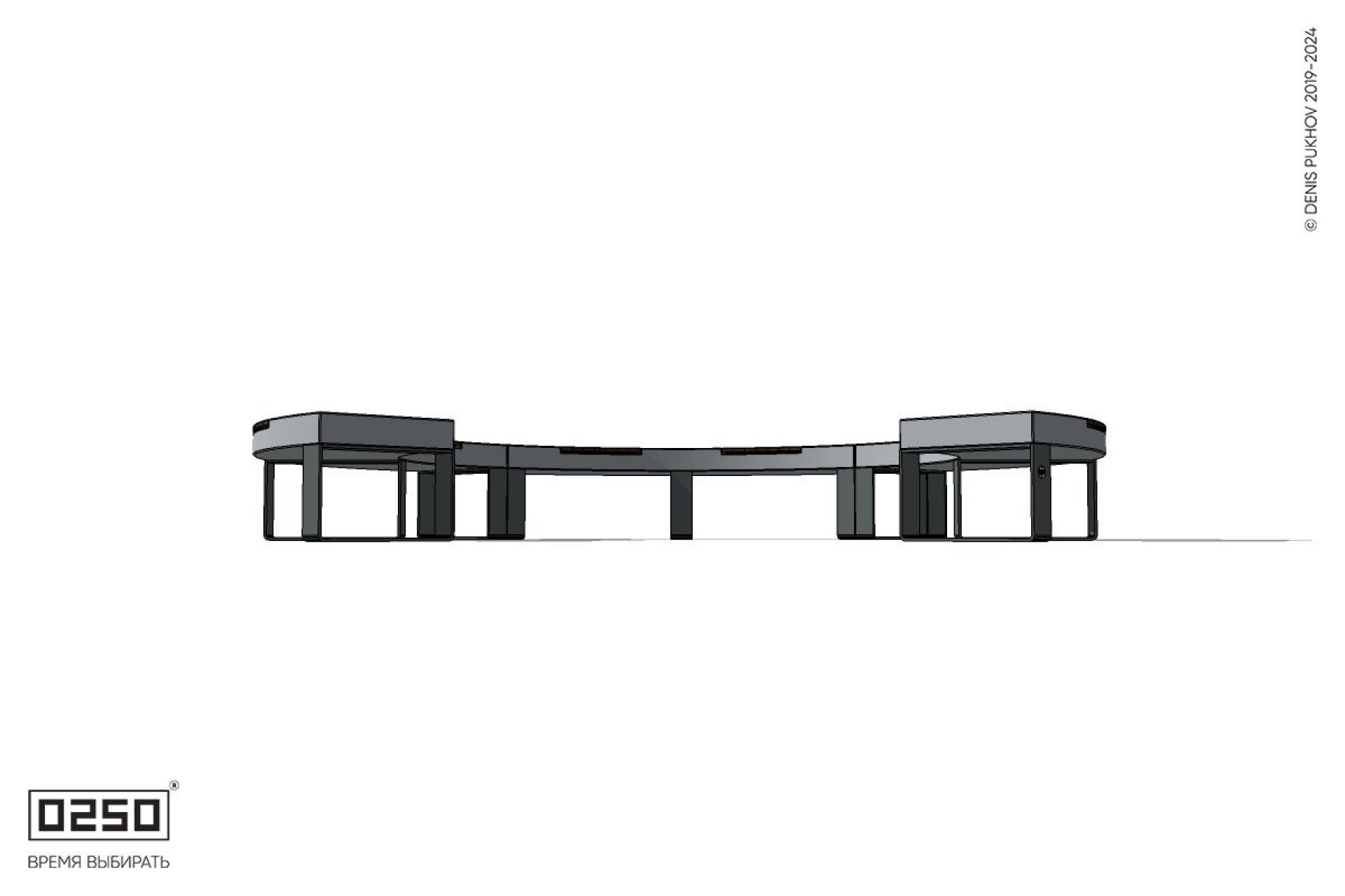 Уличная Скамейка с-образная трехпролетная малого радиуса на блоке производство 0250