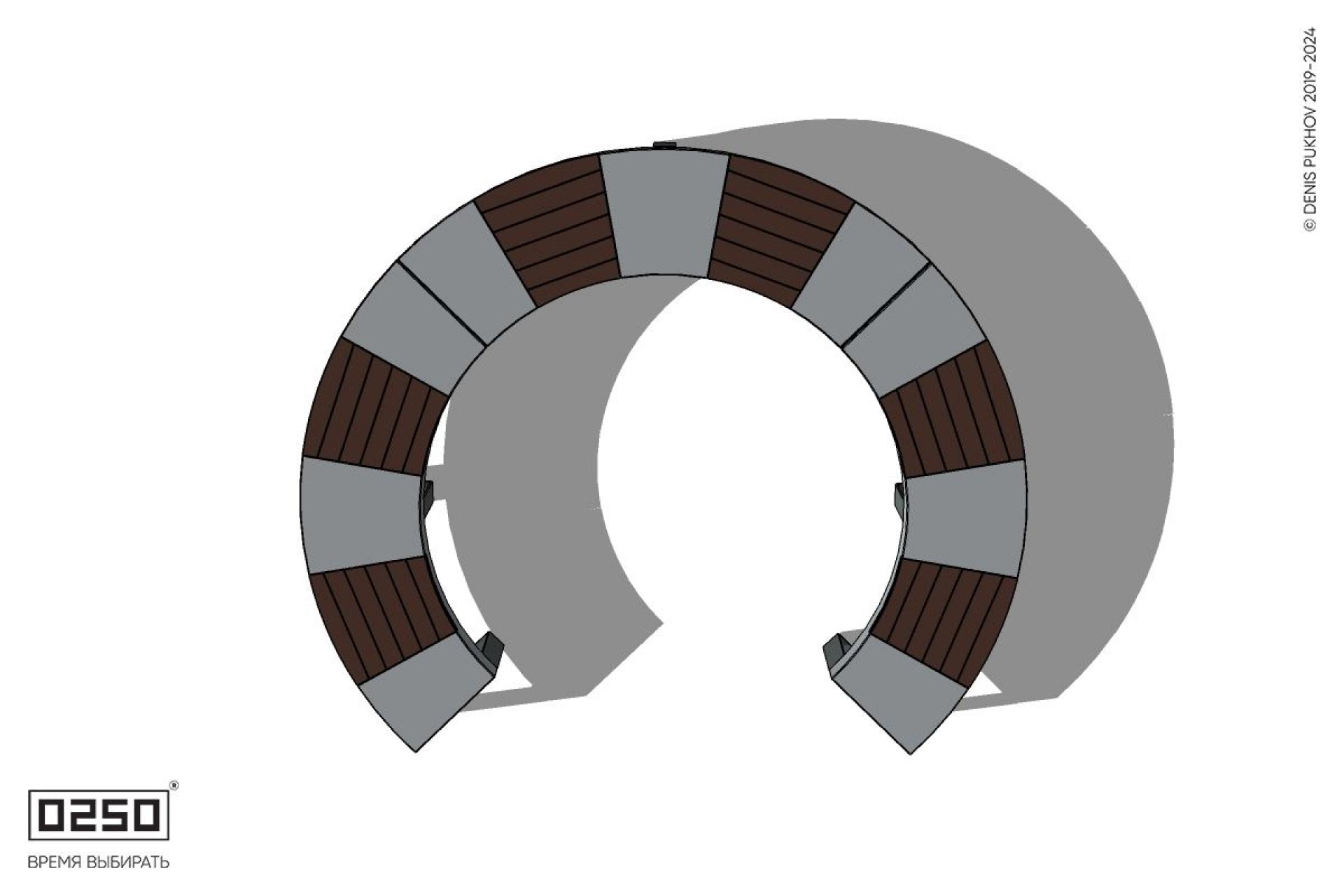 Уличная Скамейка с-образная трехпролетная малого радиуса на блоке производство 0250, module