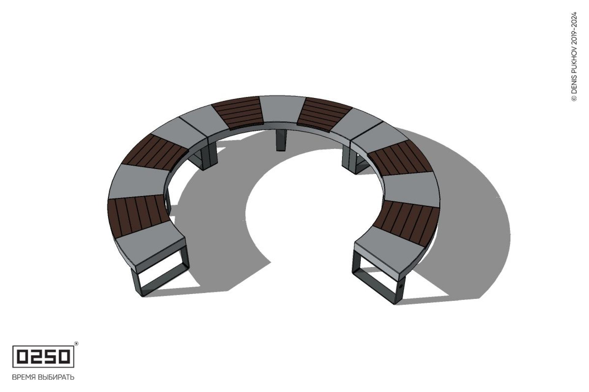 Уличная Скамейка с-образная трехпролетная малого радиуса на блоке производство 0250
