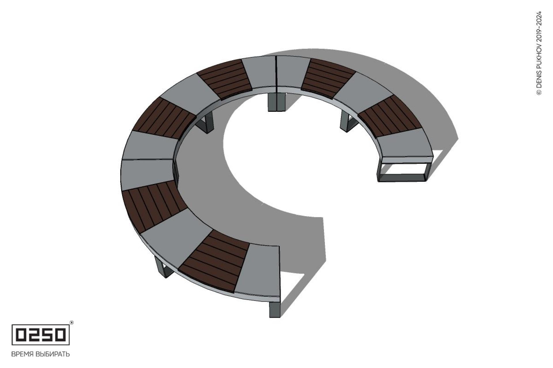 Уличная Скамейка с-образная трехпролетная малого радиуса на блоке производство 0250