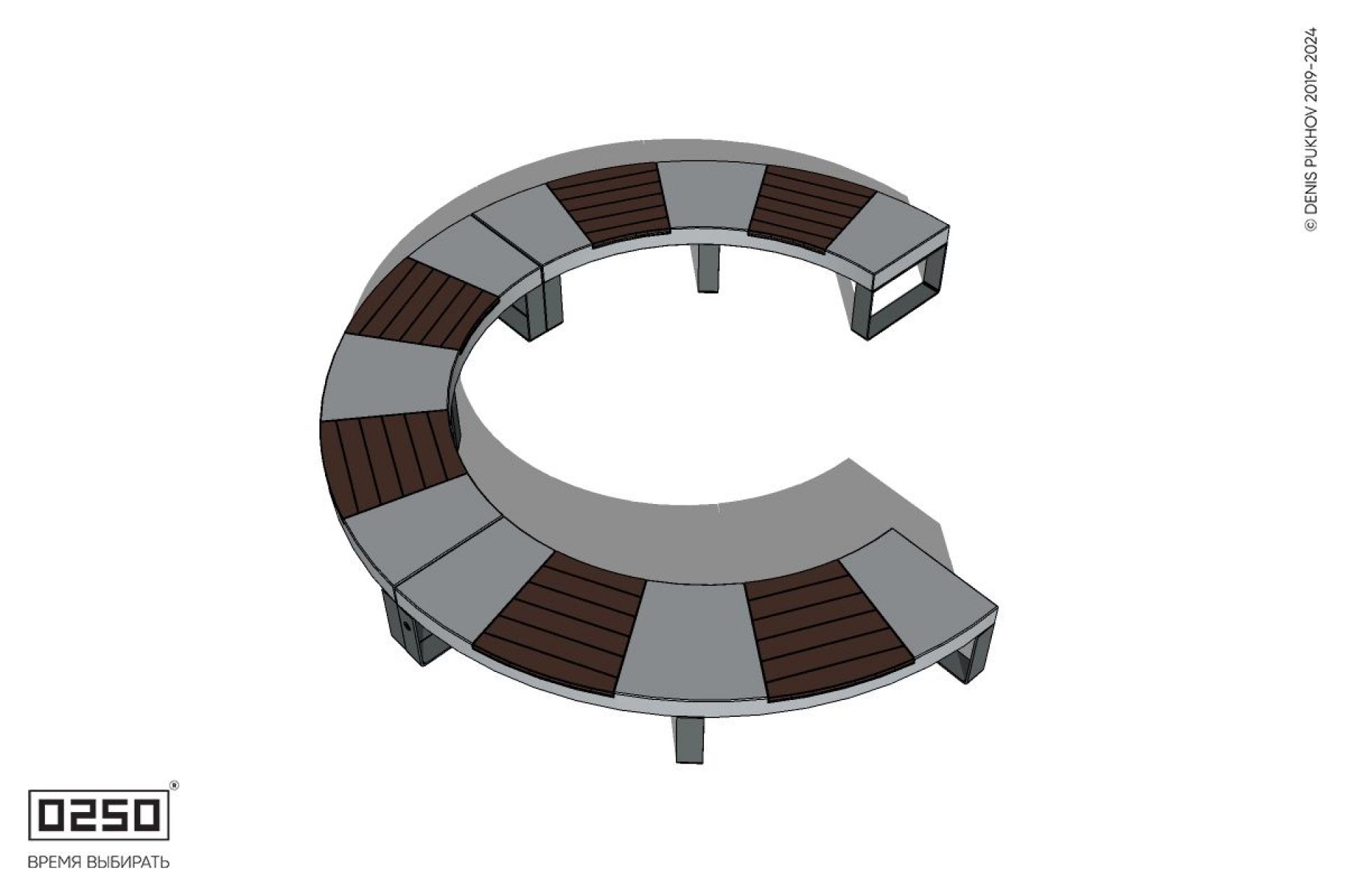 Уличная Скамейка с-образная трехпролетная малого радиуса на блоке производство 0250
