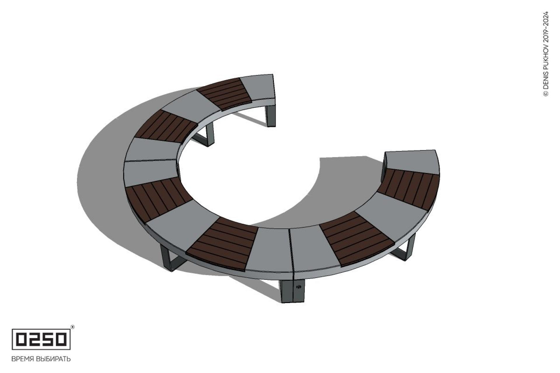 Уличная Скамейка с-образная трехпролетная малого радиуса на блоке производство 0250