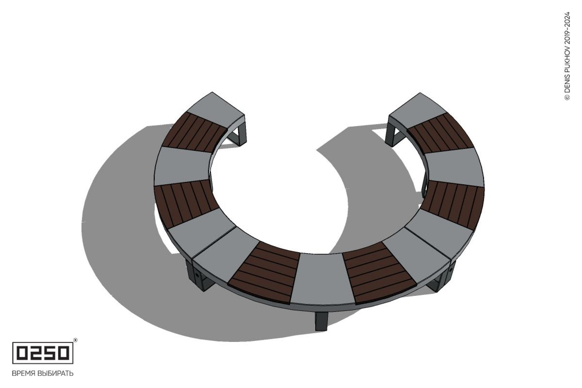 Уличная Скамейка с-образная трехпролетная малого радиуса на блоке производство 0250
