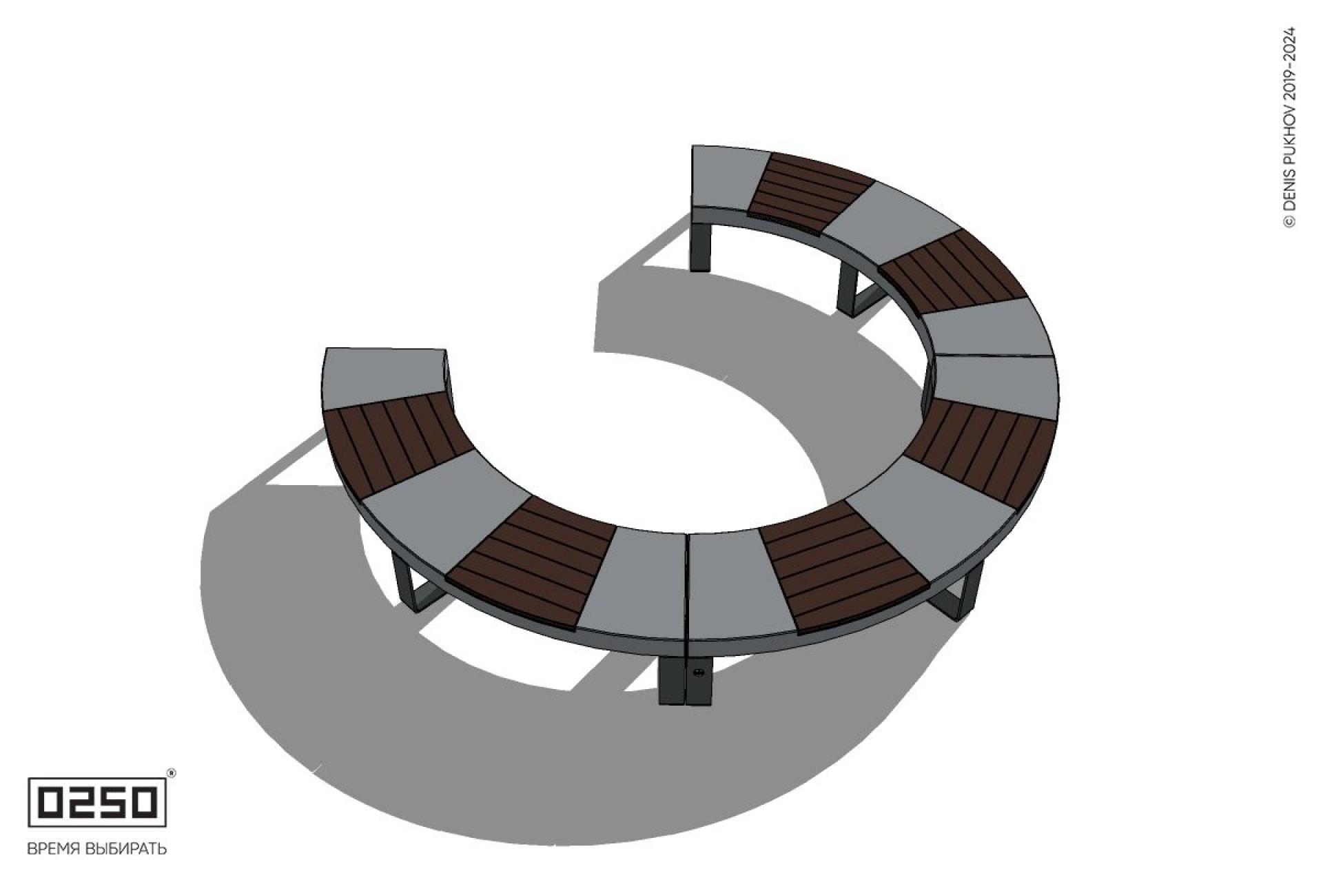 Уличная Скамейка с-образная трехпролетная малого радиуса на блоке производство 0250