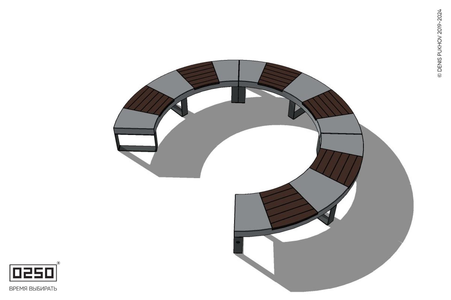 Уличная Скамейка с-образная трехпролетная малого радиуса на блоке производство 0250