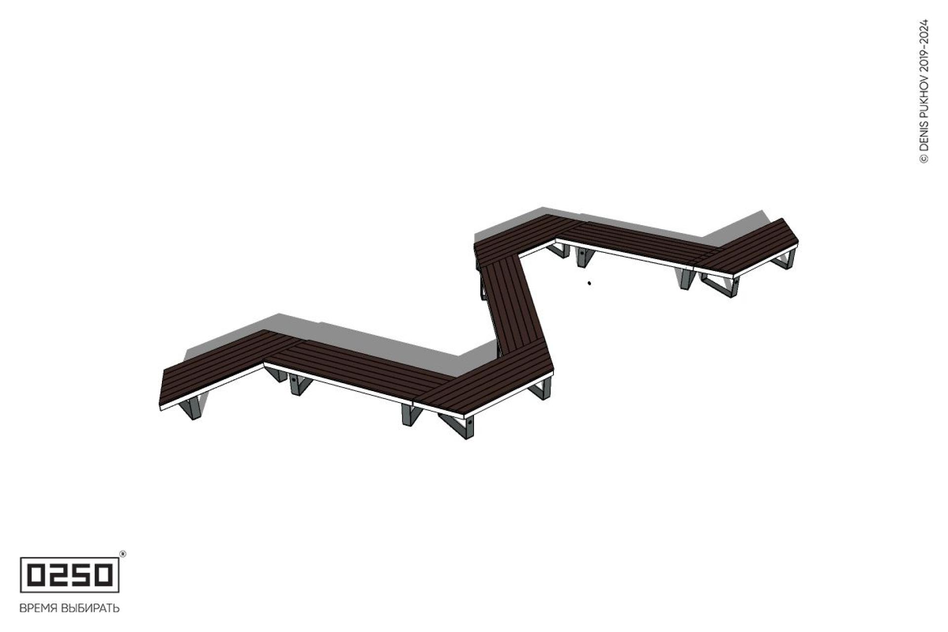 Уличная N-образная трапециевидная длинная скамейка на ножках производство 0250