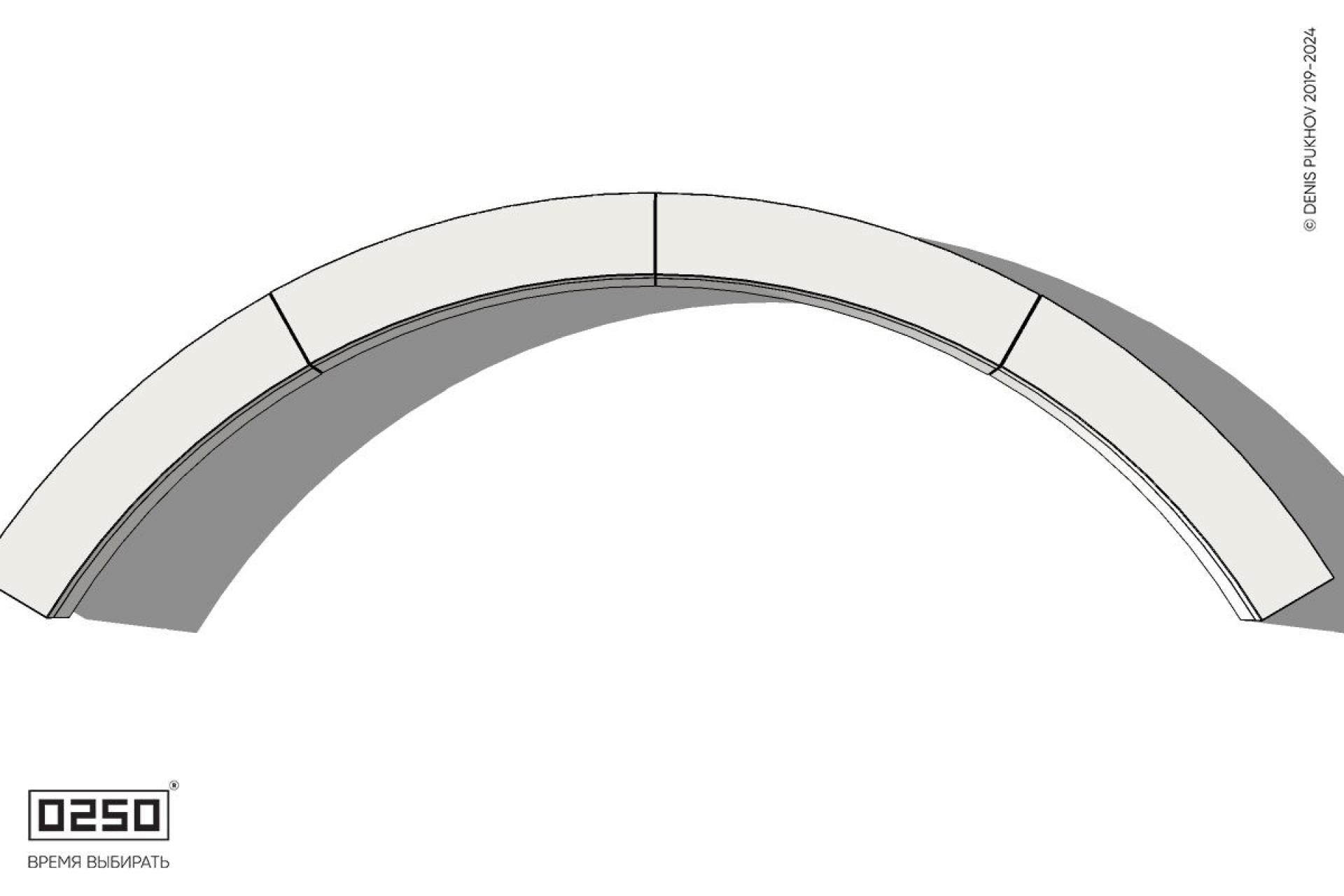 Уличная Бетонная дуговая скамейка большого радиуса четырехпролетная на блоке производство 0250