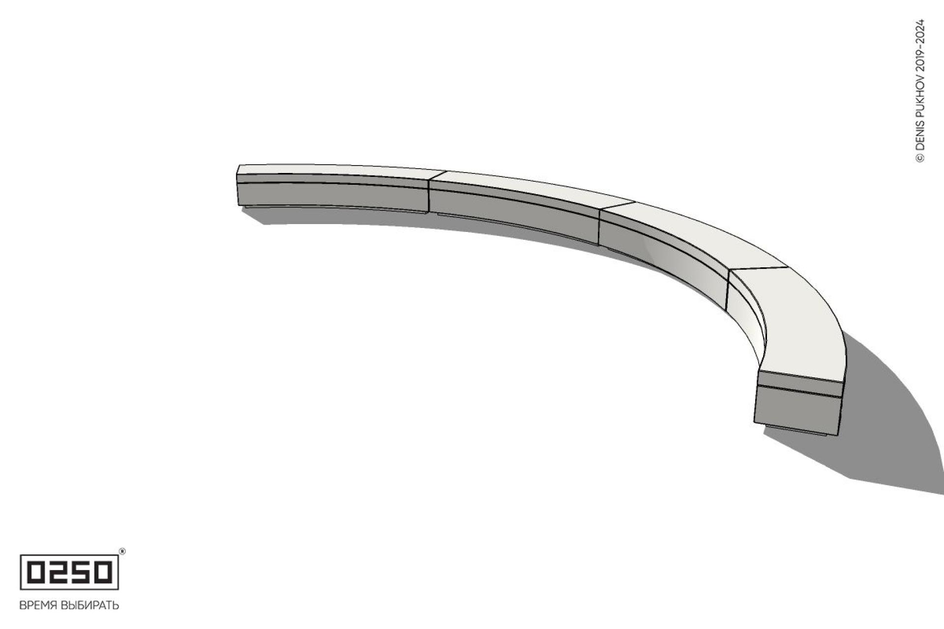 Уличная Бетонная дуговая скамейка большого радиуса четырехпролетная на блоке производство 0250, module