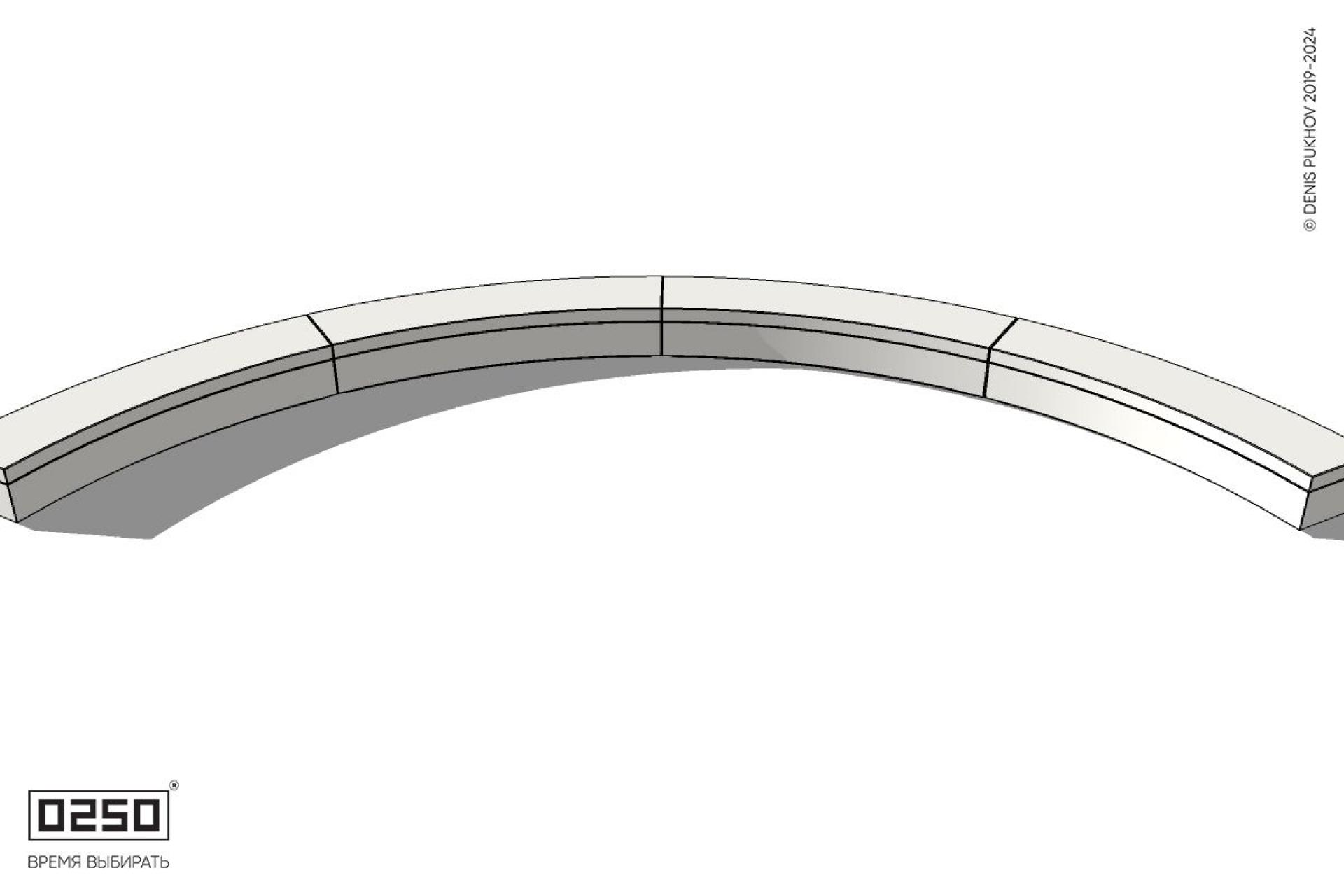 Уличная Бетонная дуговая скамейка большого радиуса четырехпролетная на блоке производство 0250