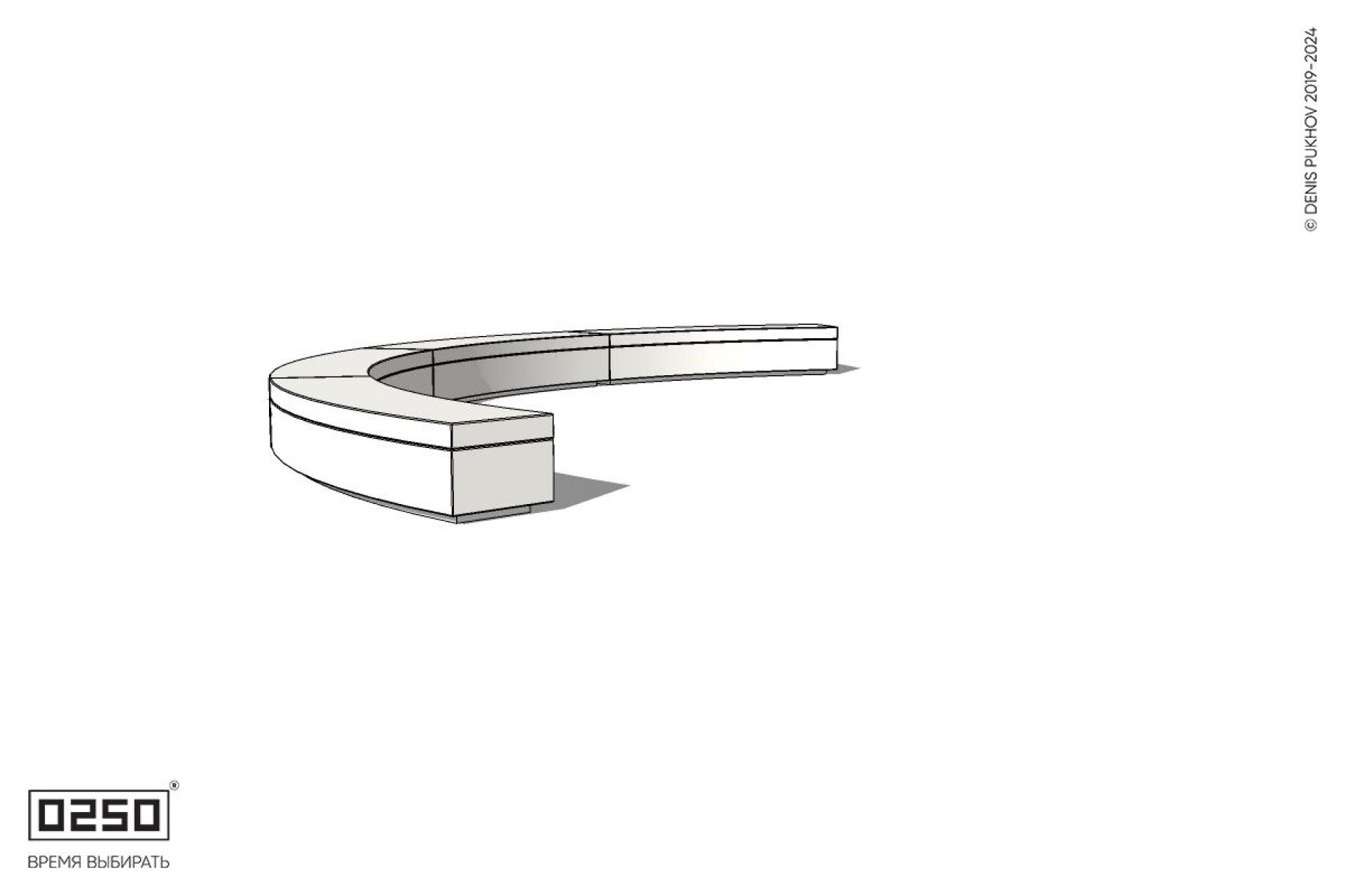 Уличная Бетонная дуговая скамейка большого радиуса четырехпролетная на блоке производство 0250