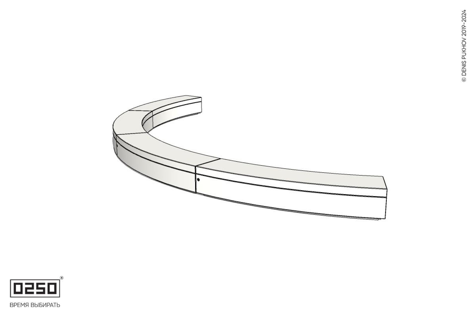 Уличная Бетонная дуговая скамейка большого радиуса четырехпролетная на блоке производство 0250