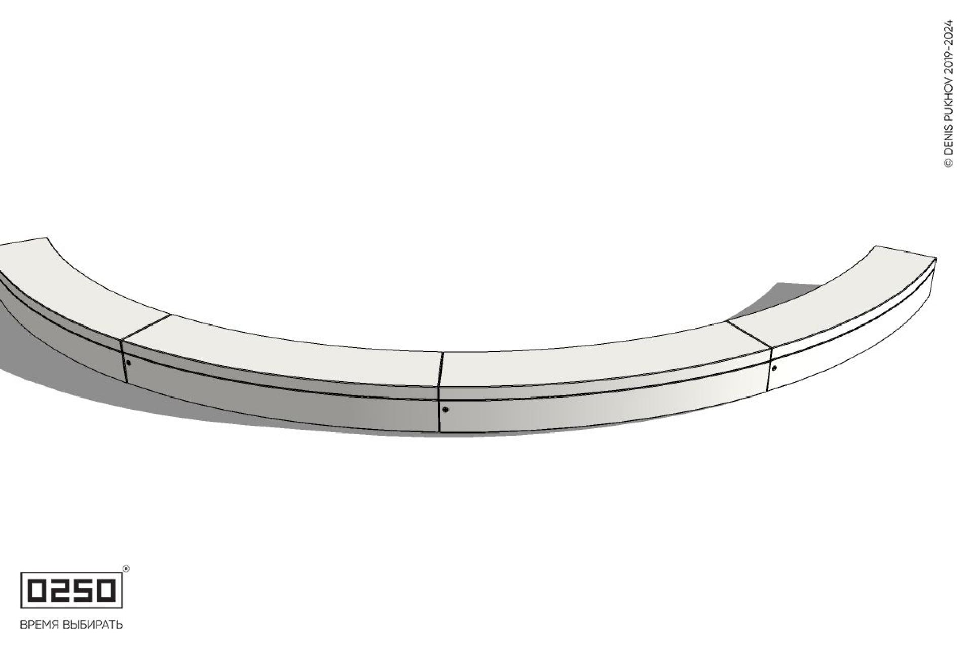 Уличная Бетонная дуговая скамейка большого радиуса четырехпролетная на блоке производство 0250