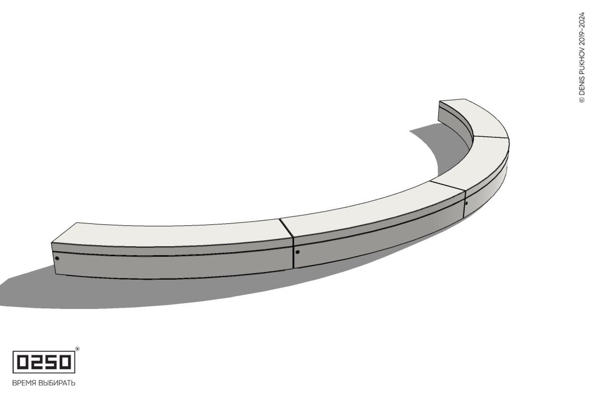 Уличная Бетонная дуговая скамейка большого радиуса четырехпролетная на блоке производство 0250