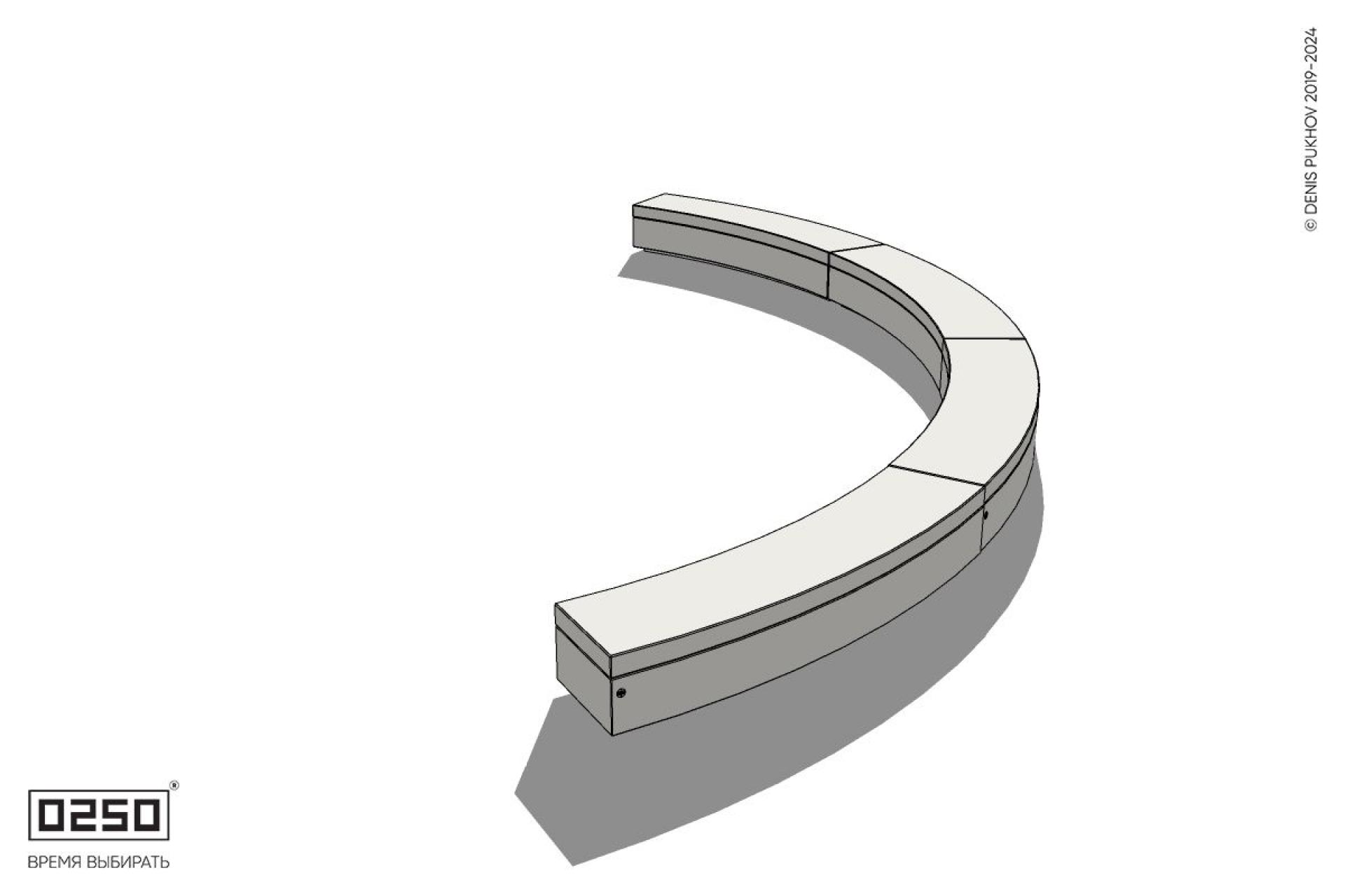 Уличная Бетонная дуговая скамейка большого радиуса четырехпролетная на блоке производство 0250