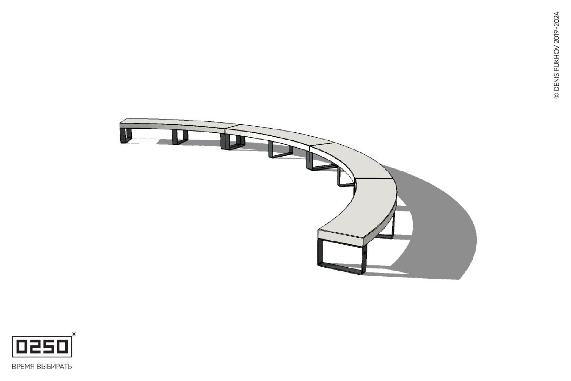 Бетонная дуговая скамейка большого радиуса четырехпролетная на ножках Уличная Бетонная дуговая скамейка большого радиуса четырехпролетная на ножках производство 0250, module