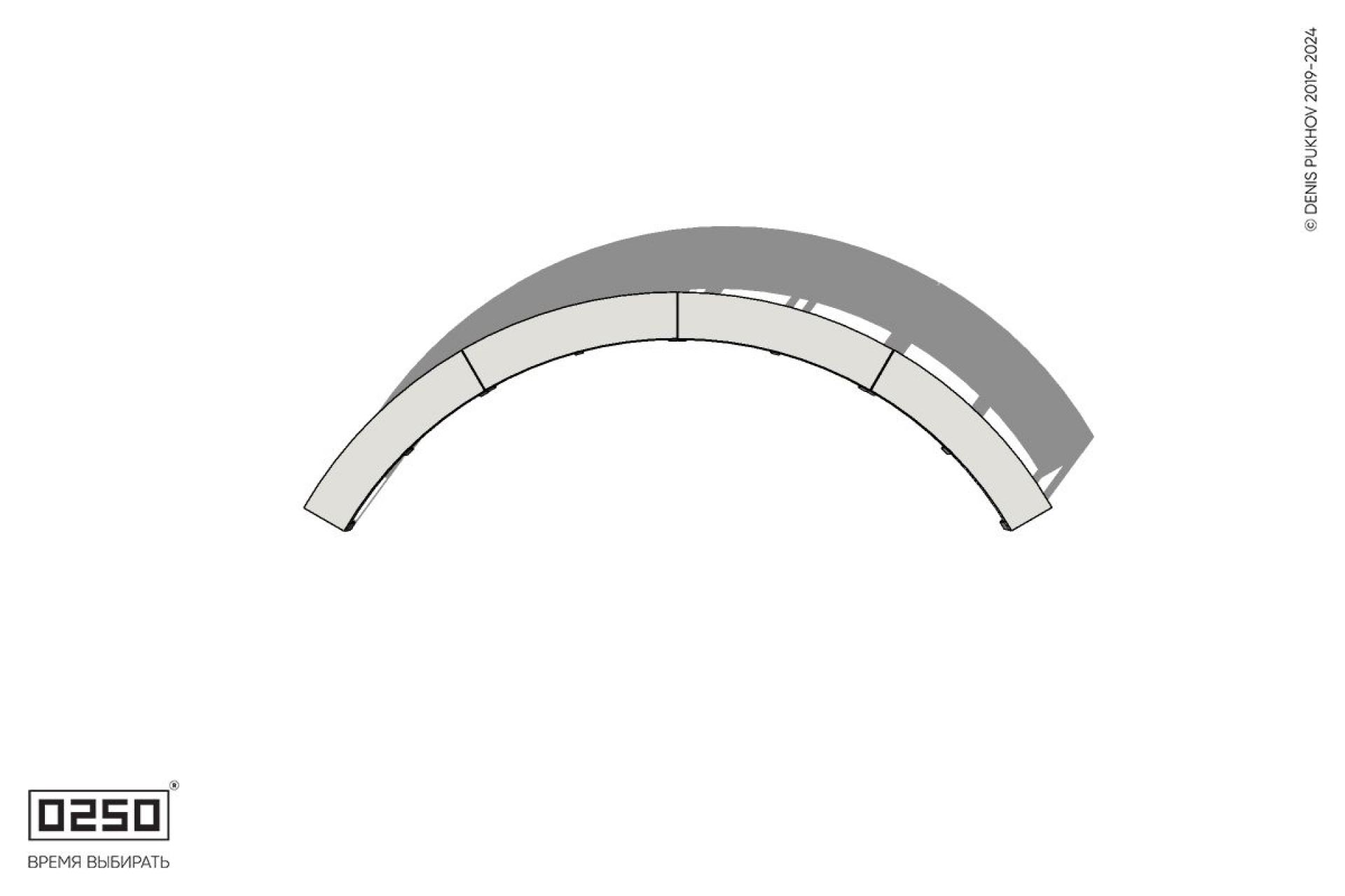 Уличная Бетонная дуговая скамейка большого радиуса четырехпролетная на ножках производство 0250 Уличная Бетонная дуговая скамейка большого радиуса четырехпролетная на ножках производство 0250