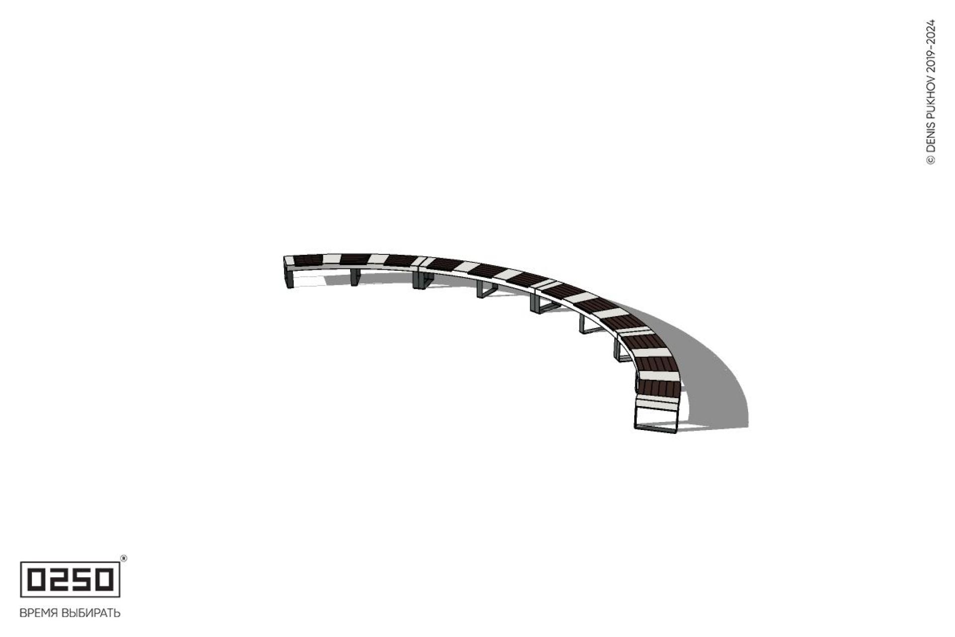 Скамейка дуговая четырехпролетная большого радиуса на ножках  Уличная Скамейка дуговая четырехпролетная большого радиуса на ножках производство 0250, module