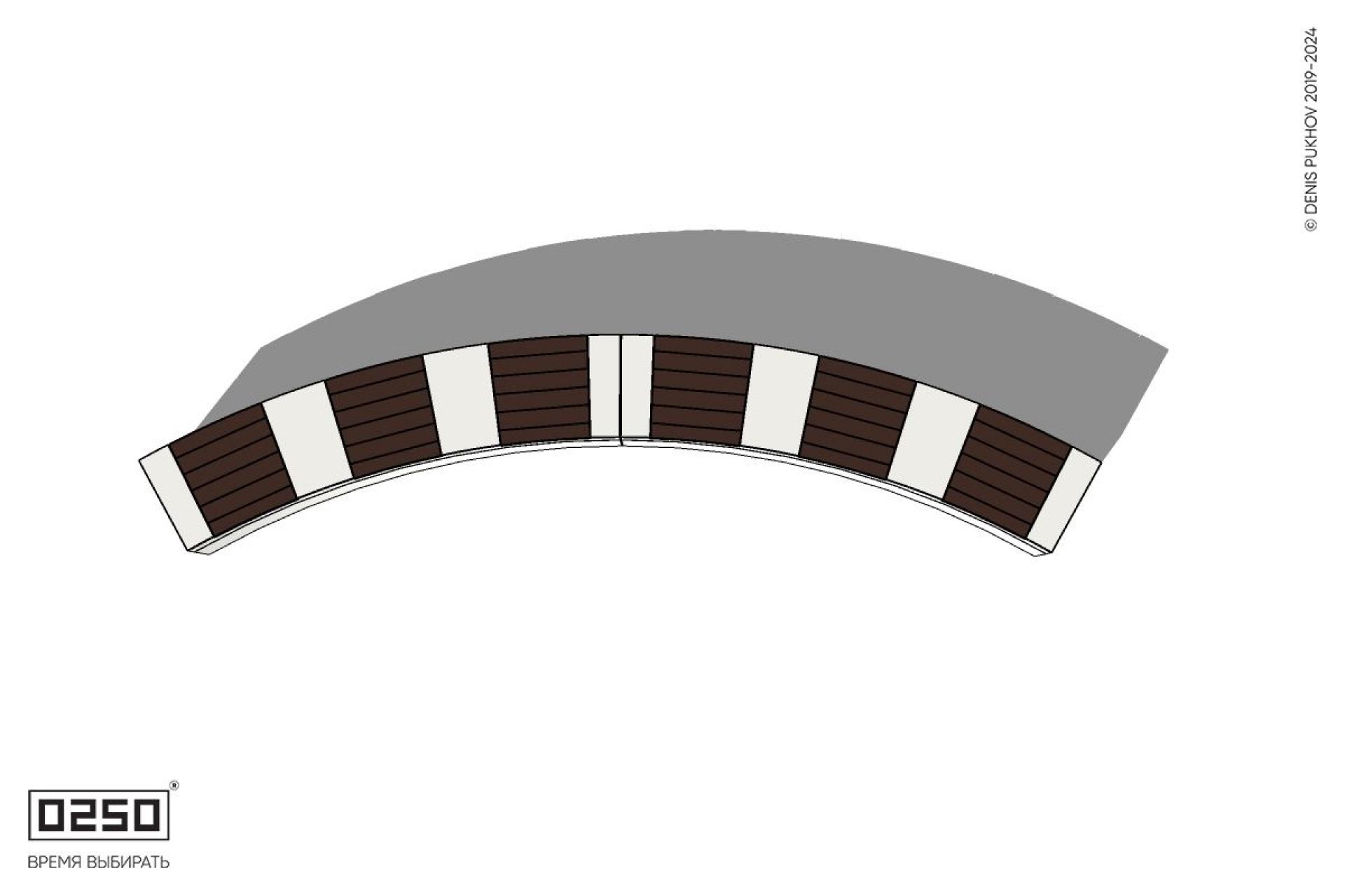 Уличная Скамейка дуговая двухпролетная большого радиуса на блоке производство 0250, module