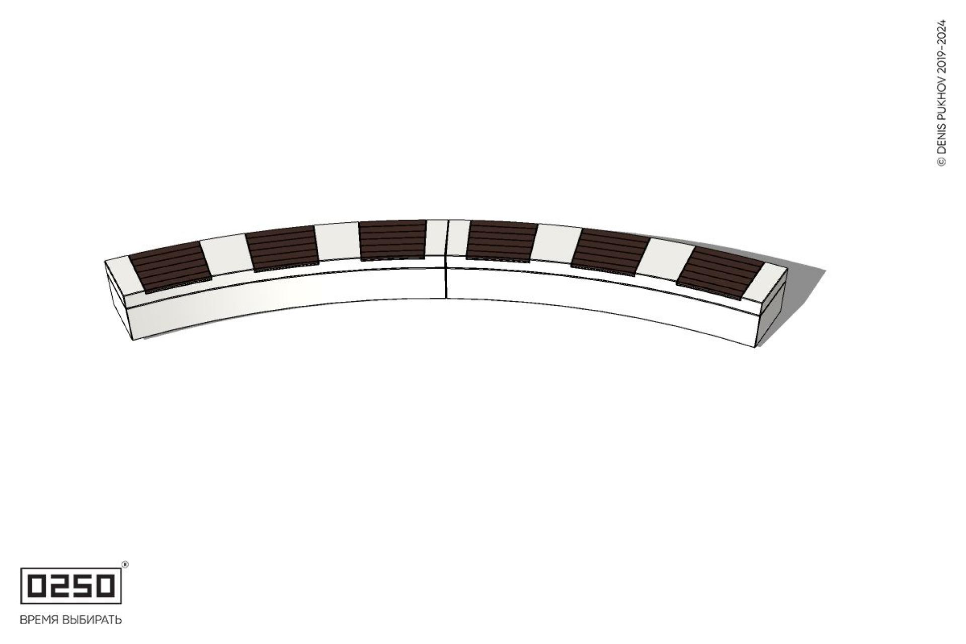 Уличная Скамейка дуговая двухпролетная большого радиуса на блоке производство 0250