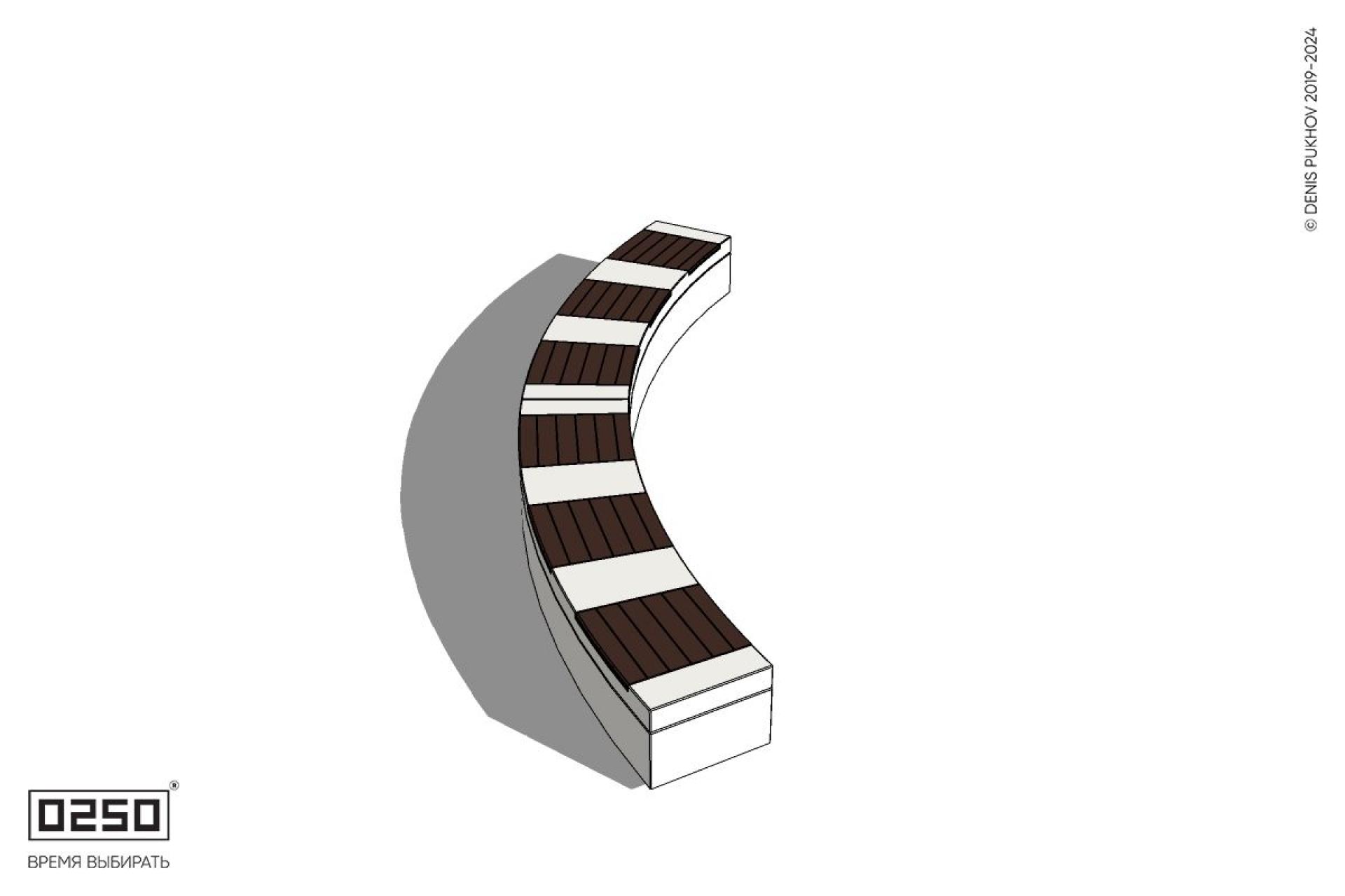 Уличная Скамейка дуговая двухпролетная большого радиуса на блоке производство 0250