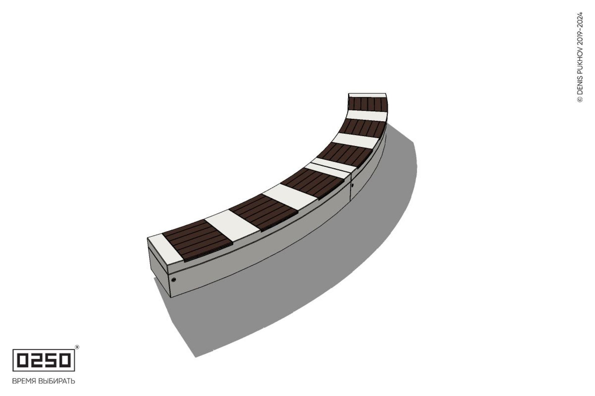 Уличная Скамейка дуговая двухпролетная большого радиуса на блоке производство 0250