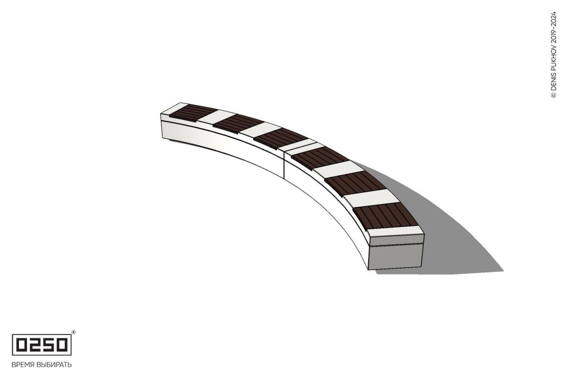 Уличная Скамейка дуговая двухпролетная большого радиуса на блоке производство 0250