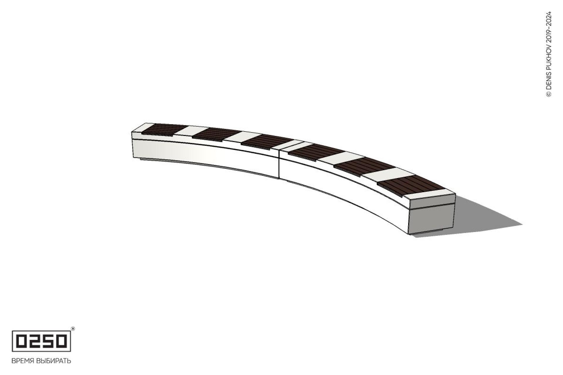 Уличная Скамейка дуговая двухпролетная большого радиуса на блоке производство 0250