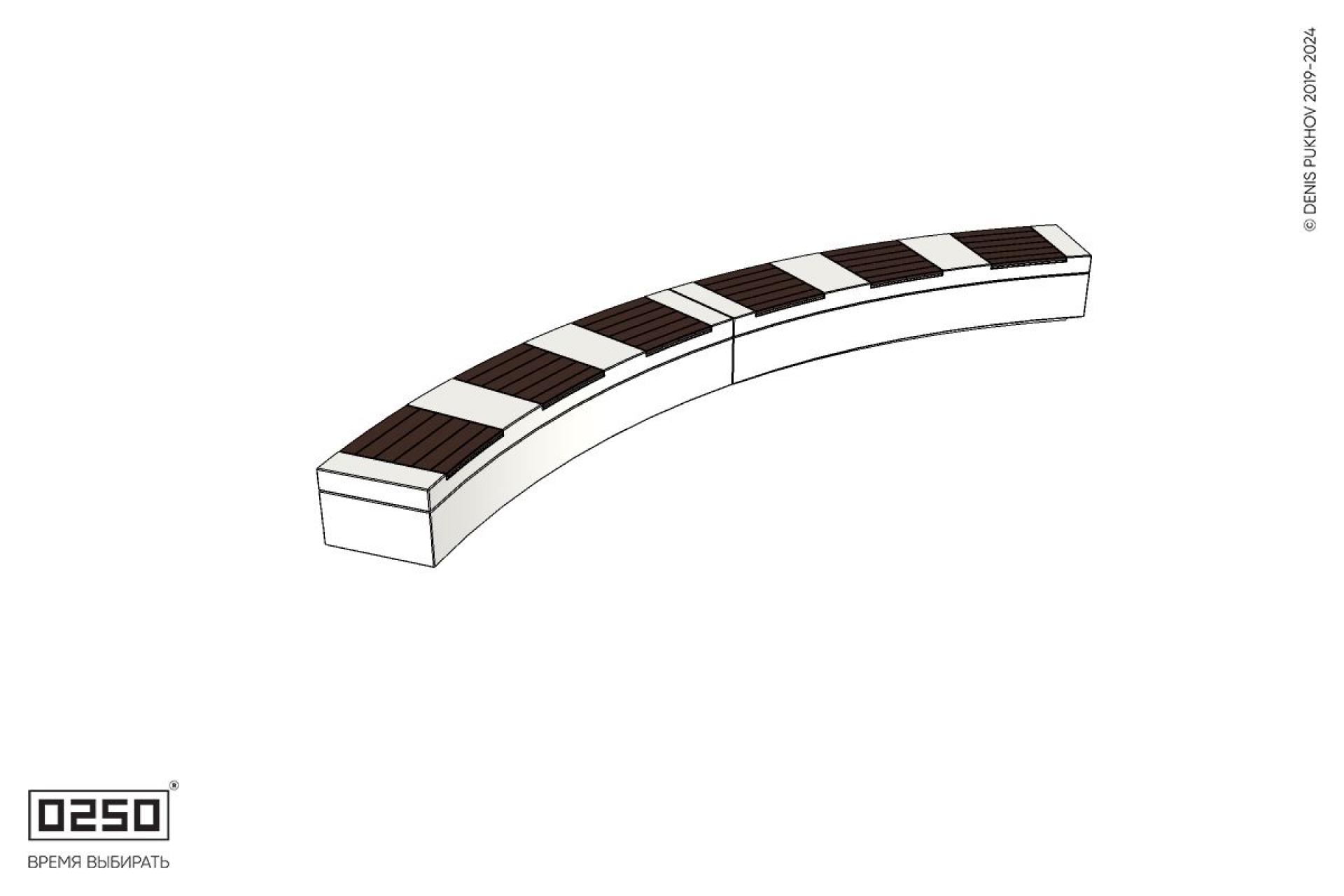 Уличная Скамейка дуговая двухпролетная большого радиуса на блоке производство 0250