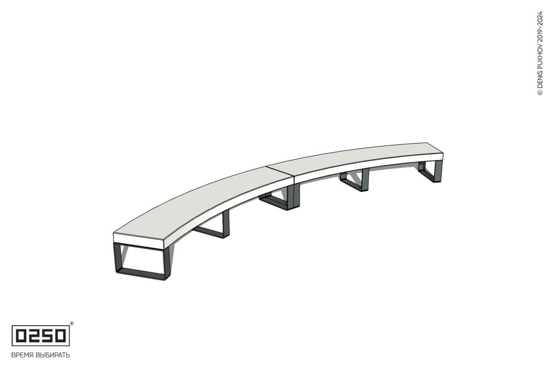 Уличная Бетонная дуговая скамейка большого радиуса двухпролетная на ножках производство 0250