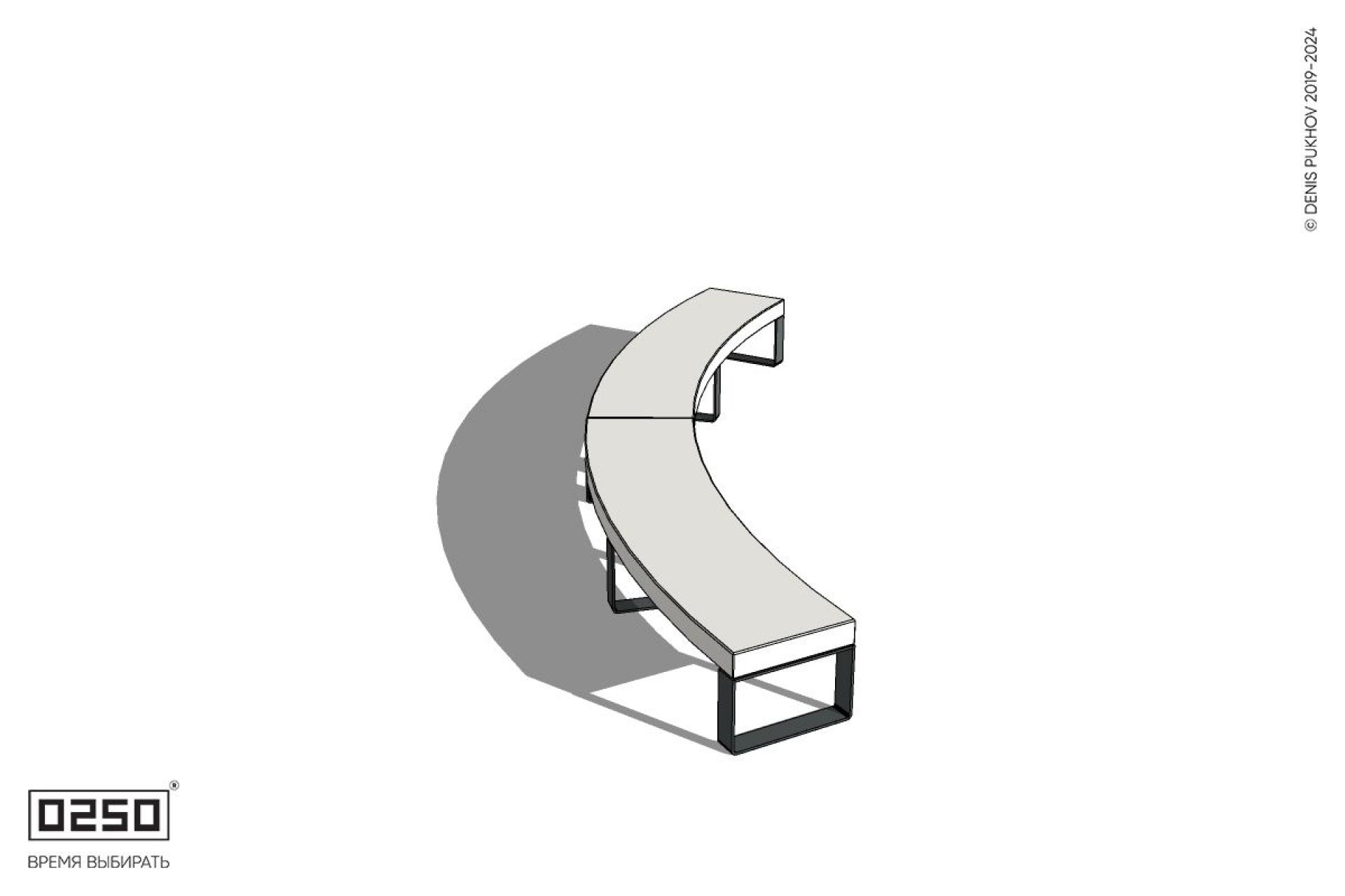 Уличная Бетонная дуговая скамейка большого радиуса двухпролетная на ножках производство 0250