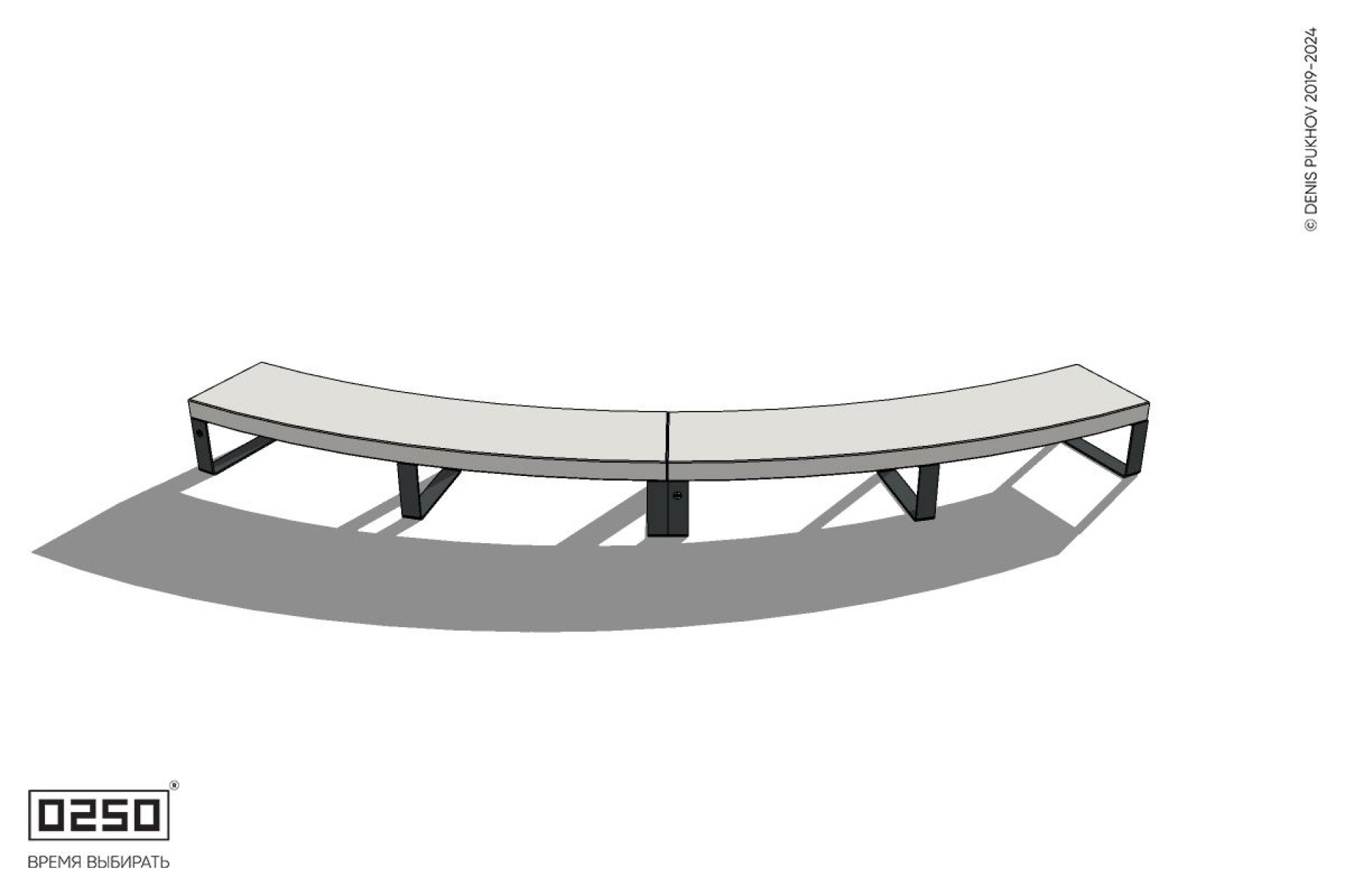 Уличная Бетонная дуговая скамейка большого радиуса двухпролетная на ножках производство 0250