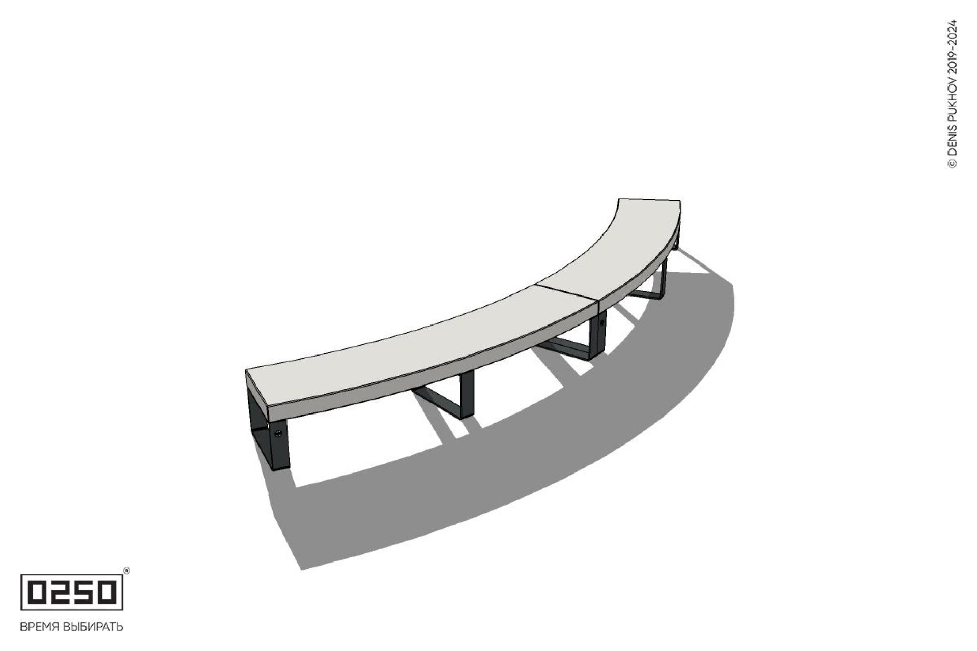 Уличная Бетонная дуговая скамейка большого радиуса двухпролетная на ножках производство 0250
